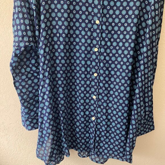 Lands End Long Sleeve Button-Up Tunic Shirt Dress L-XL Blue Floral Print Boxy La - Picture 8 of 15